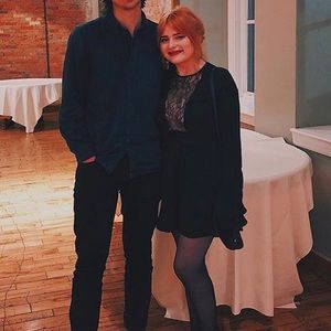 Lace insert, bell sleeve mini dress